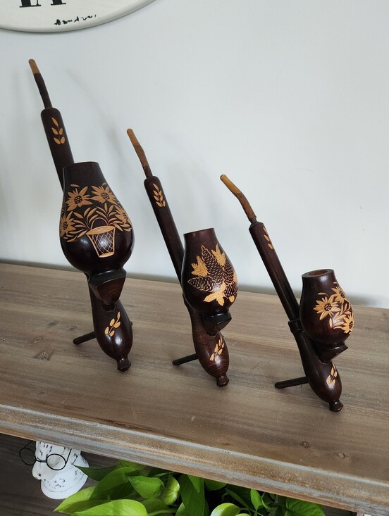 Other - 🌿 Vintage Wooden Decorative Pipes Set of 3 Hand Carved Clean And Nice Together